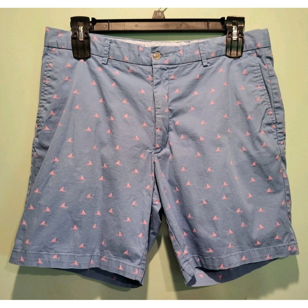 Peter Millar Blue Pink Shark Fin Chino Shorts Sz 36